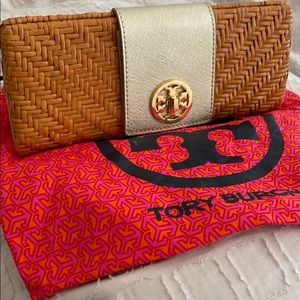 Tory Burch straw clutch